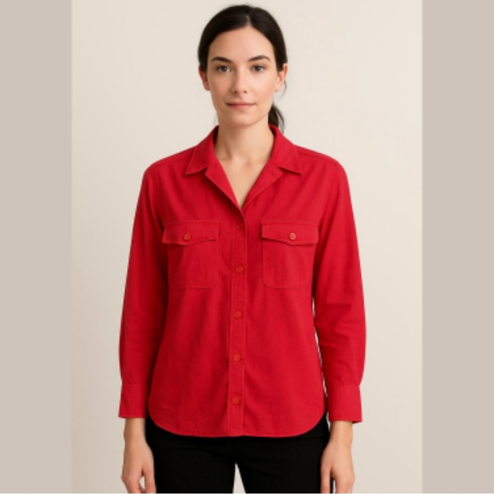 Weekend MaxMara Made in Italy 100% Cotton Red Button Up Safari Shirt Size M
